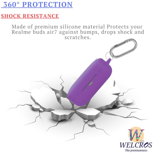 Image of WELCROS Soft Silicone Case Cover Compatible for Realme Buds Air 7 | 7 Pro (Lavender Purple, with Keychain)