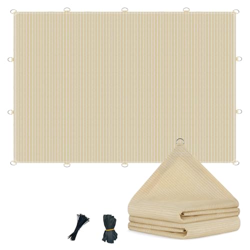 90% 10x20ft Sun Shade Cloth with D-Rings Reinforced Edge & Corner Webbing Sun Shades for Outdoor Patio Breathable Pergola Shade Cover 200GSM Shading Fabric for Garden Patio Deck & Backyard (Beige)