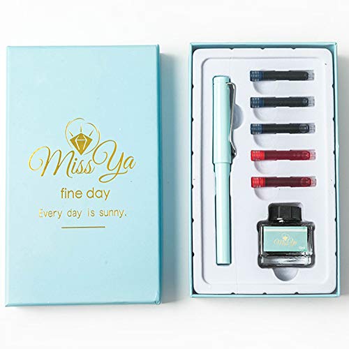 YOLAKIS Calligraphy Ink Pens Set, Calligraphy Fountain Pens Antique Drawing Pens with 5 Ink Refill Cartridges Set and 15ml Bottle Cartridges Ink for Artist Beginners Writing Professional (Blue)