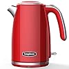 Electric Tea Kettles 1500W for Boiling Water, Longdeem Retro 1.7L Stainless Steel Hot Water Boiler with Automatic Shut Off & Boil-Dry Protection, BPA Free, Red