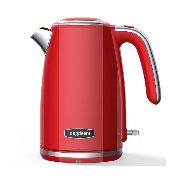 Electric Tea Kettles 1500W for Boiling Water, Longdeem Retro 1.7L Stainless Steel Hot Water Boiler with Automatic Shut Off & Boil-Dry Protection, BPA Free, Red Electric Tea Kettles 1500W for Boiling Water, Longdeem Retro 1.7L Stainless Steel Hot Water Boiler with Automatic Shut Off & Boil-Dry Protection, BPA Free, Red