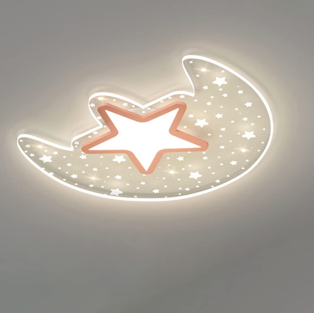 Luna de estrellas huecas Lámpara de Techo LED Fantasía Habitación Infantil Lámpara de Techo Araña para Dormitorio de Niños y Niñas, Habitación Infantil, Atenuación Continua, 17.9 * 16.7'', 30W