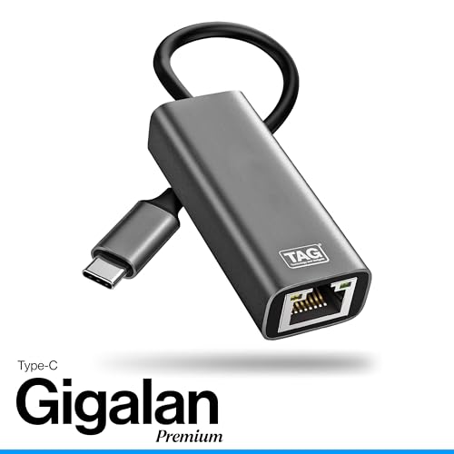 Image of TAG USB Type C to Ethernet Adapter Gigabit RJ45 LAN 1000 Mbps Wired Network Converter for MacBook Pro Air, USB C Laptop, PC, Chromebook, Tablet, Type C to LAN Adapter Plug and Play Metal Body