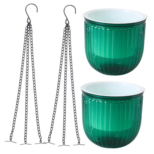 Hohopeti 2 pezzi Vasi da Fiore Appesi in Resina con Catena Autoirriganti e Resistenti per Esterni e Interni Fioriere Sospese Grande Verde Scuro per Giardino e Casa