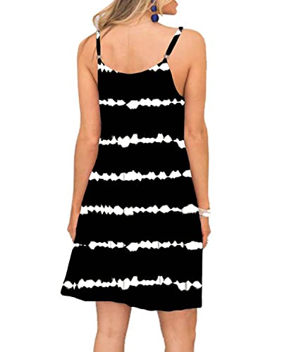 Image of Women's Summer Spaghetti Strap Casual Swing Tank Beach Cover Up Dress with Pockets