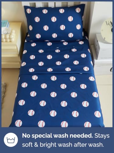 Image of Kids Twin Size Baseball Bed Sheets - 3 Piece Kids Baseball Sheet Set - Sporty Game Day Bedding - Ultra-Soft, Cute & Cozy - Breathable & Machine Washable - Fun Bed Set for Boys, Girls, Teens & Toddlers