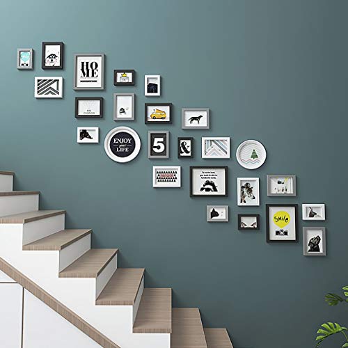 WNNY Marcos De Fotos Escalera Dedicada De Cuadro De Madera, Juego De Pared Grande para Cuadros De Fotos Múltiples Juego De 25 Piezas Conjunto De Valores De Fotogramas De Varios Paquetes