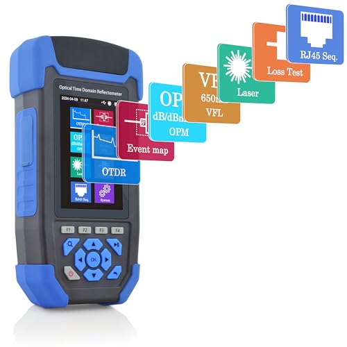 SKYSHL 1310nm/24dB+1550nm/22dB SM LWL OTDR mit OPM+OLS+VFL+Ereigniskarte+Dämpfungstest+RJ45-Test+RJ45-Kabelsucher Glasfaser Prüfer Tester Kompatibel mit APC&UPC SC+FC+ST+LC-Adapter-SS303T-2A1