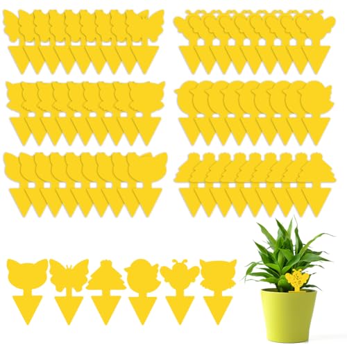 Flintronic Fruit Fly Traps, 60 Pack Yellow Double-sided Fungus Gnat Sticky Catcher, Double-Sided Fly Catchers, for Protect Plants and Control Multiple Insects
