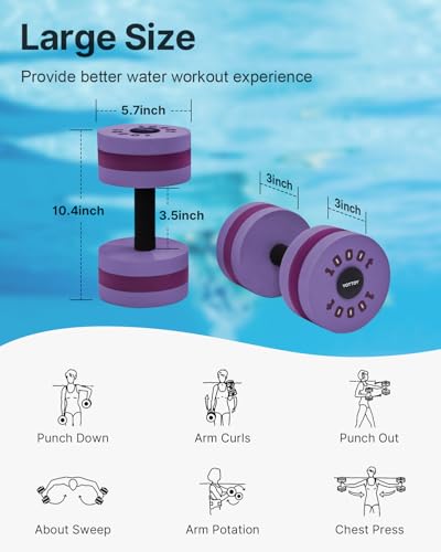 YOTTOY Water Dumbbells for Pool Exercise,Foam Aquatic Dumbbells for Water Aerobics,Resistance Training & Physical Therapy,Pool Weights for Water Workouts,Aqua Fitness,Set of 2 (Purple)