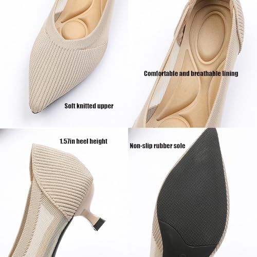 Women's Knitted Pointed Toe Kitten Heels Pumps Slip On Comfortable Breathable Knit Closed Toe Heels Work Office Casual Formal Dress Shoes Women's Pumps3