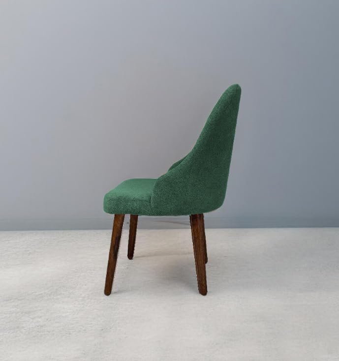 Image of DaneWood Wooden Upholstered Dining Chair | Single Accent Chair for Living /Drawing Room, Bedroom & Office | Upholstery Barrel Arm Chairs with Velvet Fabric, Sheesham Wood Legs, Green, Height 37.5 inch