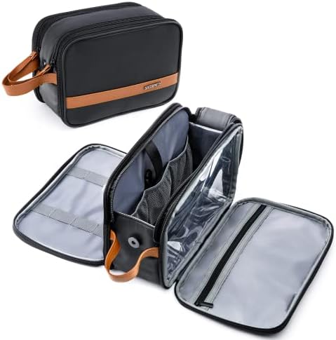 BAGSPRITE Toiletry Bag for Men, Women Travel Bag for Toiletries, Toiletry Bag Shaving Dopp Kit Organizer, Large Water-resistant Travel Bathroom Bag for Traveling, Black/Brown