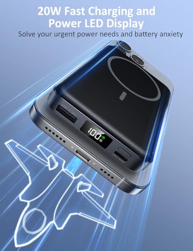 Image of Magnetic Portable Charger, 10000mAh Power Bank, 5 in 1 Portable Charger with Built in Cable, 20W Fast Charging for Magsafe Battery Pack Compatible with iPhone 17 /16 /15 /14 /13 /12 Pro /Pro Max Series