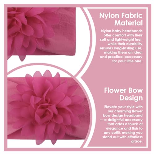 Image of SYGA PACK OF 3Headbands Nylon Flower Soft Stretchable Hairband for Newborn Infant Toddler Kids For 0-3 Year (Red-CreamPink-DarkPink)