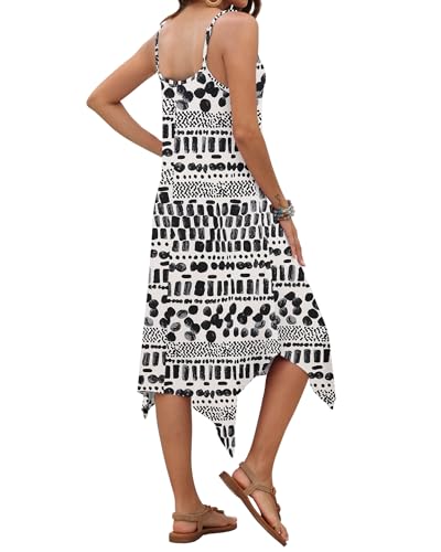 Image of AUSELILY Women's Summer Dresses 2026 Casual Sleeveless Spaghetti Strap Sundress Asymmetrical Midi Dress with Pockets