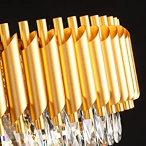 Image of SUANI Golden Italian K9 Crystal Ceiling Fixture Metal Chandelier | Home Decoration | Jhumar for Hotel | Light Fixture Chandelier, Golden, Round (500) mm