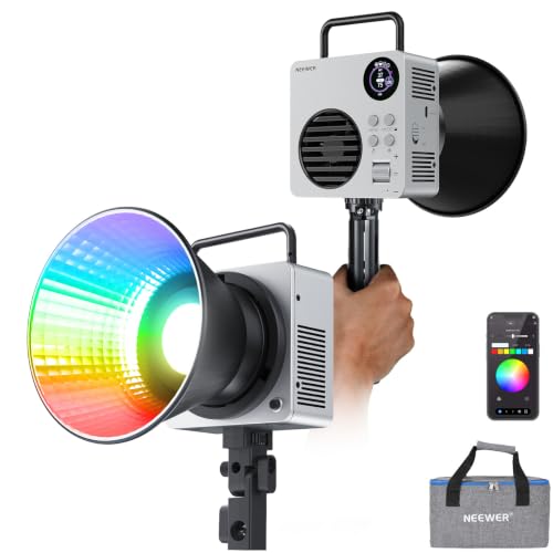 NEEWER HB80C RGBWW LED Video Light with Built-in 72Wh Battery & 100W PD Fast Charging, 80W Mini RGB COB Continuous Output Lighting Bowens Mount Handheld Spotlight 2500K-7500K, 10400lux/m, 18 Effects
