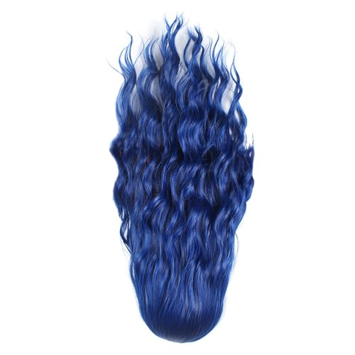 Postiche ondulée bleue haut de gamme avec frange tricotée main