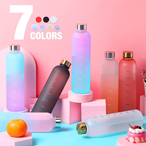 7 Pcs 32 Oz Water Bottle With Times Motivational Frosted Plastic Bottle Bpa Free Aesthetic Water Bottles With Time Markings Screw On Lid For Women Men Sports Gym Travel Fitness Work Outdoor, 7 Colors #TOP3