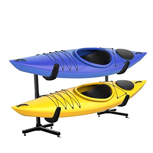 RaxGo Freestanding Kayak Storage Rack, Heavy Duty Storage for Two-Kayak, SUP, Canoe & Paddleboard for Indoor, Outdoor, Garage, Shed, or Dock, Adjustable Height