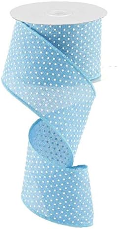 Turquoise Blue White Raised Swiss Polka Dots Wired Ribbon, 2.5 Inches x 50 Yards