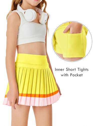 Image of Haloumoning Girls Pleated Skirts with Shorts Athletic Tennis Skorts Sport Performance Skirt with Pockets 4-14 Years