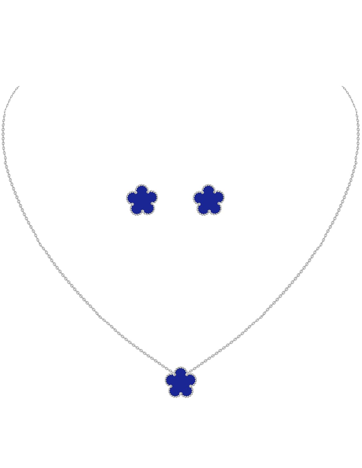 JIEMUCHUGold Plated Stainless Steel Four Leaf Clover Necklace and Stud Jewelry Set for Women