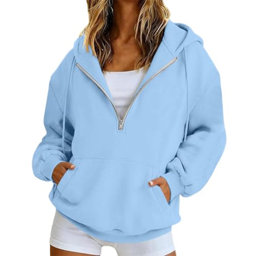 HswsEJ Quarter Zip Pullover Women Comfort Oversized Fleece Hoodie - image 1