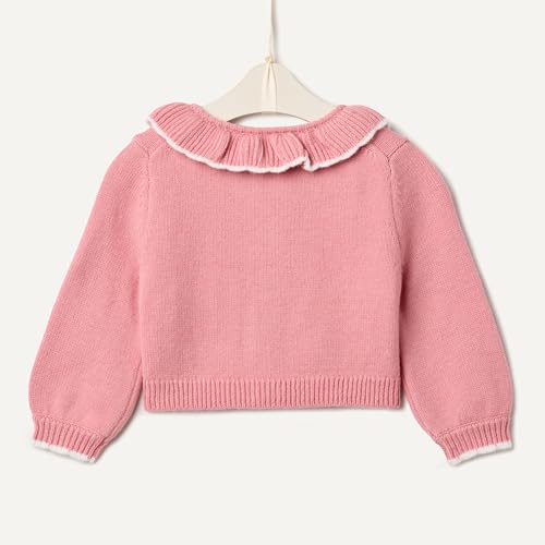 Image of Amazon Essentials x Sofia Grainge Baby Girls' Cardigan Sweater with Ruffle Neck, Button-Front, Soft Cotton-Nylon Knit