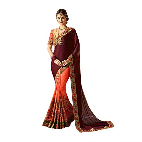Sari indien de luxe en satin de cérémonie pour tenue de mariée chic