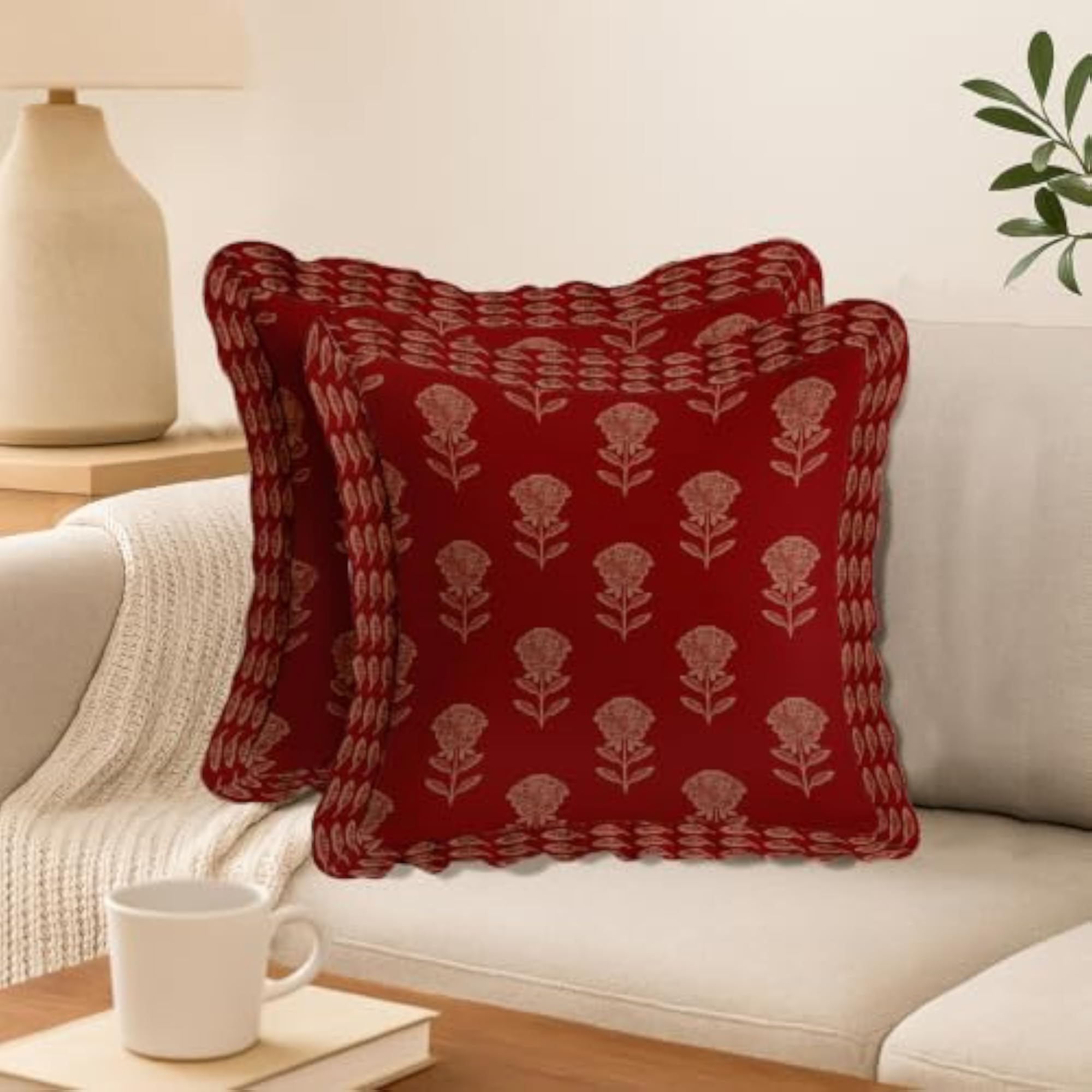Ruffle Edges Decorative Cushion Covers Set of 2