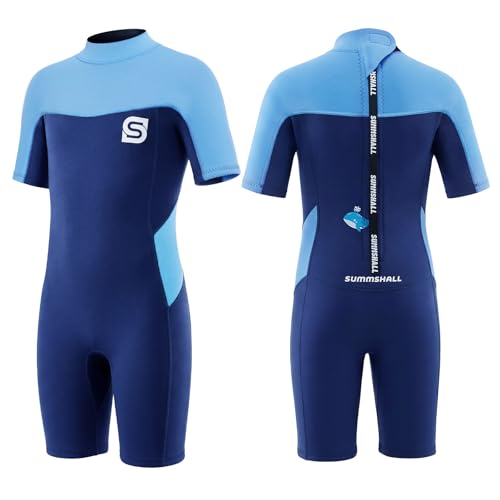 Summshall Combinaison en néoprène de 2,5 mm pour enfant, UPF 50+ chaude, en néoprène souple et extensible, idéale pour la natation, le surf et les jeux...