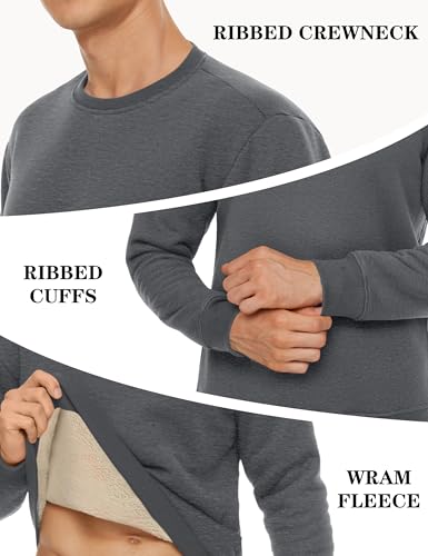 Image of TACVASEN Men's Crewneck Sweatshirt Warm Sherpa Lined Thermal Sweatshirts Heavyweight Long Sleeve Winter Fleece Pullover Shirt