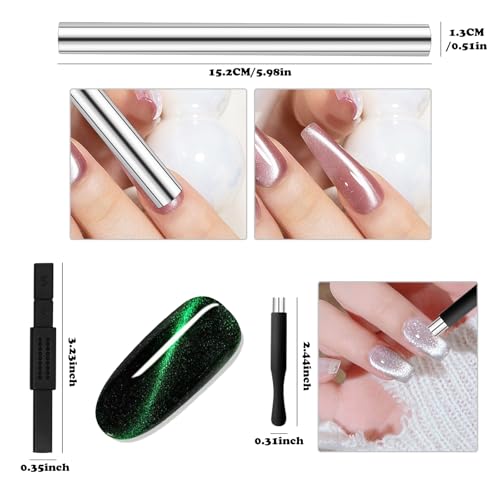 Image of CANIPHA 10Pcs Cat Eye Nail Magnet Set Cat Eye Magnet for Nails, Nail Magnets for Nail Art Cat Eye Nails 3D Strong Pen, Magnet Rod, Manicure Tool, Double Head Nail Magnet Rod for Making Cat Eye Nails