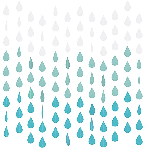 Raindrop Garlands Birthday Paper Raindrop Decorations Blue Paper Hanging Raindrop Shape Garlands for Baby Shower Birthday Wedding Party Supplies (24 Pieces)
