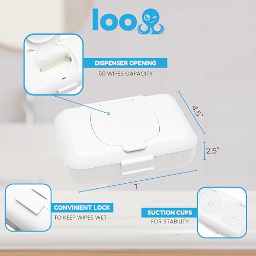 Loo 2-Pack Discreet Flushable Wipes Dispenser – Fits Standard Size Flushable Wipes Only – No-Drill Suction Mount Bathroom Holders with Lid for Toilet Tank, Tile, or Mirror by Loo - Image 5