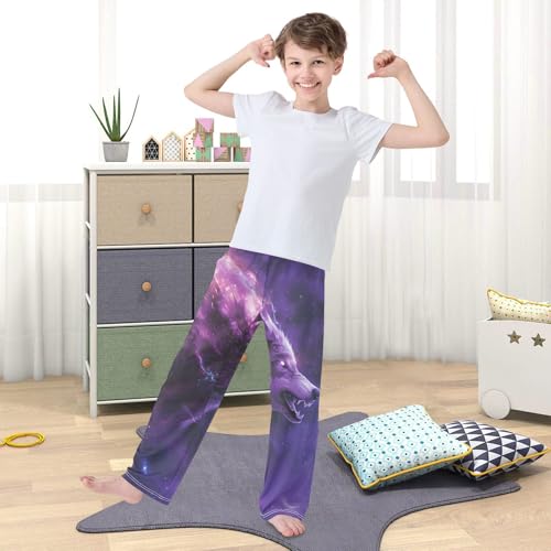 Pajama Pants Wolf with Purple Nebula Long Sleep Pants Lounge Bottoms3