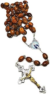 Authentic Olive Wood Rosary Handcrafted in Bethlehem | Wooden Beads Necklace with Silver Crucifix and Virgin Mary Pendant | Sustainably Made in the Holy Lands | Catholic Prayer Beads Gift