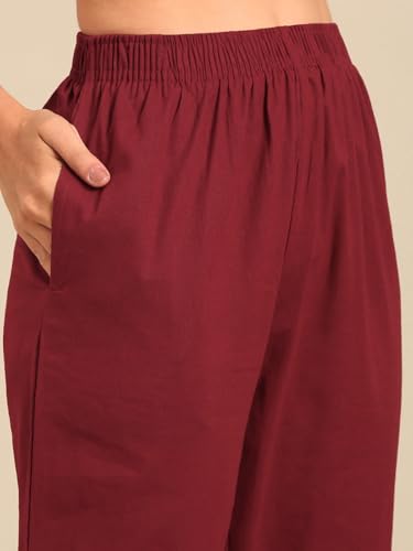 Image of TWIN BIRDS Women Cotton Straight Fit Pants | Ethnic Casual Daily Trousers