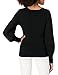 Cable Stitch Women's V-Neck Blouson Sleeve Sweater - Long Sleeve Rib Knit Solid Color Pullover Top (Medium, Black)