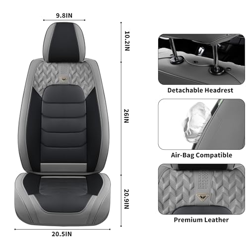 Image of FLORICH Car Seat Covers, Leather Seat Covers, Waterproof Car Seat Protector, Auto Driver Seat Covers Accessories Fit for Most SUV Trucks(Gray&Black, Full Set)