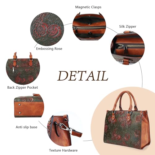 Crossbody Bag for Women Shoulder Bag Top Handle Tote Purses Vintage Satchels Handbag Embossing Rose4