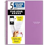 Five Star Spiral Notebook, 5 Subject, College Ruled Paper, 200 Sheets, 11