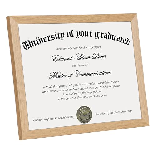 Image of upsimples Certificate Frame, 8.5 by 11 Diploma Frames, 1 Pack, Natural | Clear Plexiglass, 8.5x11 Document Degree Frames for Gallery Wall and Tabletop, Graduation Gift