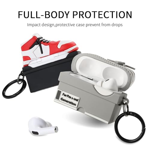 Image of Gedicht for Apple AirPods Pro 2nd Generation Case,Cute Cartoon Shoe Box Soft Silicone Protective Cases for AirPods Pro 2 Case with Keychain for Women Men, A-Red+Light Gray,2Pack