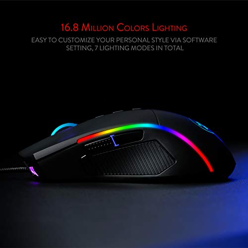 Redragon M721-Pro Lonewolf2 - Mouse da gioco, con illuminazione RGB, 10 pulsanti programmabili, 32.000 DPI regolabile, comoda impugnatura ergonomica per PC Gaming Mouse con pulsante di fuoco