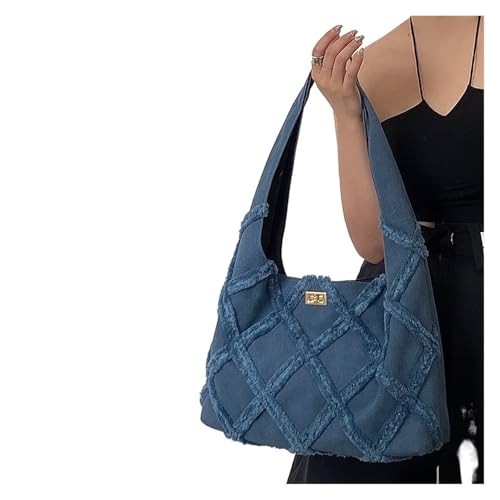 ZUGLQYSX Denim Bag Tassel Denim Bag Canvas Women Large Capacity Casual Shoulder Handbag Shopping Tote Storage