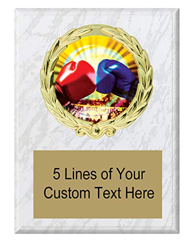 Express Medals 5x7 White Marble Color Boxing Plaque Award Trophy with Engraved Plate MY4