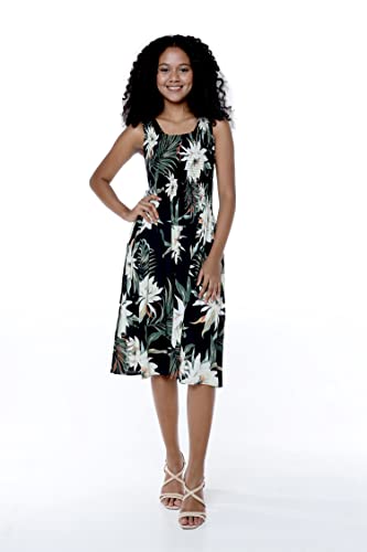 Image of Family Matching Hawaiian Clothes, Wispy Cereus Black | Lightweight 100% rayon • Family matching outfits • Tropical floral print • Beach vacations • Luaus • Cruises • Family photos
